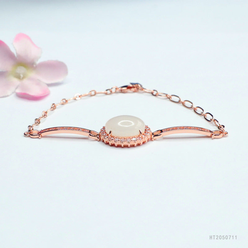 Hetian White Jade Oval Stone Bracelet