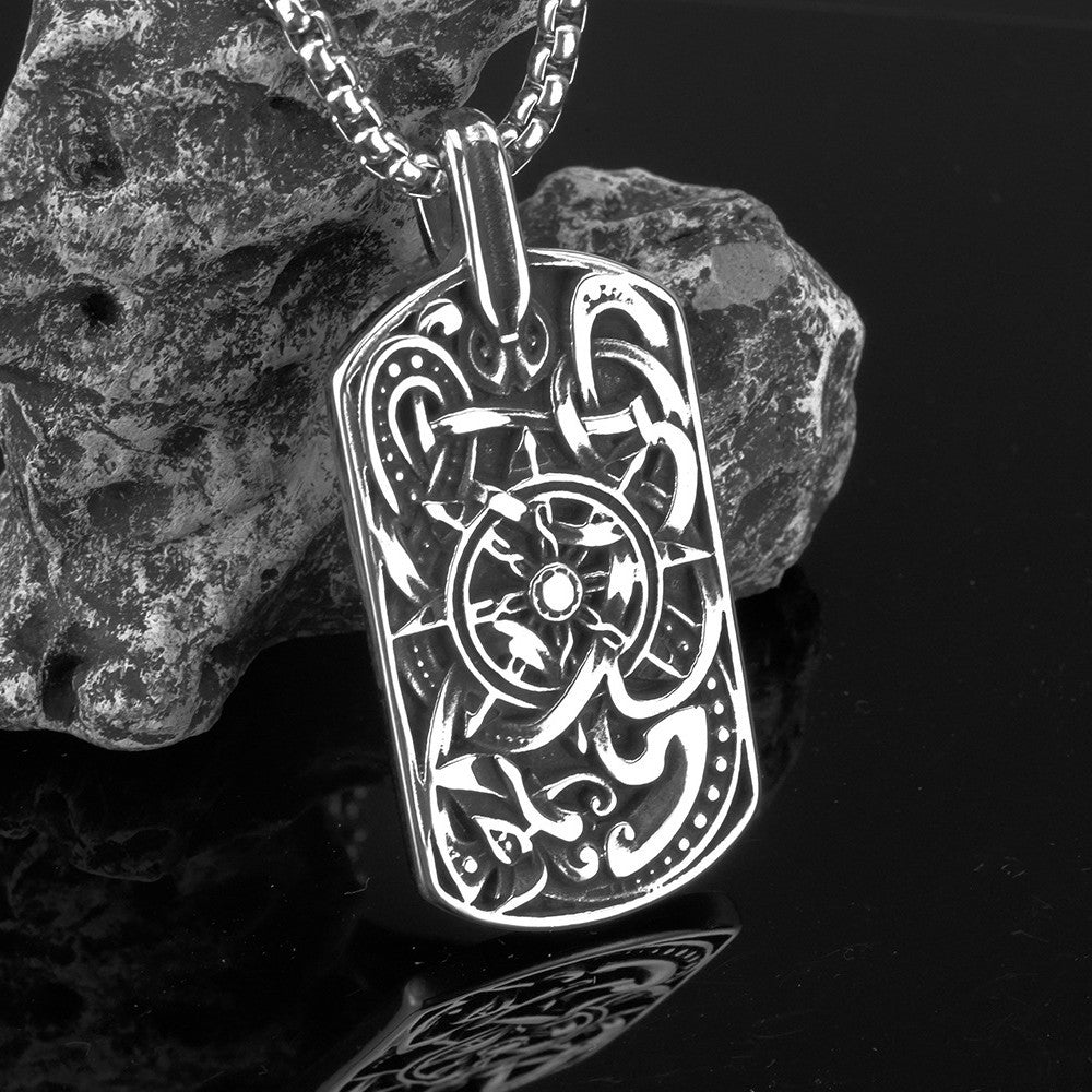 Planderful Viking Compass Pendant For Men Stainless Steel Retro Military Necklace