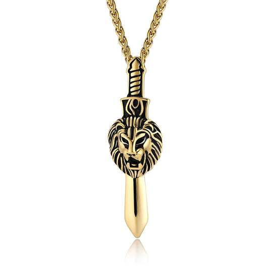 Cross-Border Retro Lion Head Titanium Steel Necklace for Men