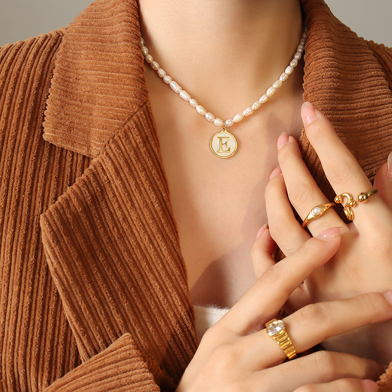 French Chic Pearl Necklace with White Sea Shell Inlay