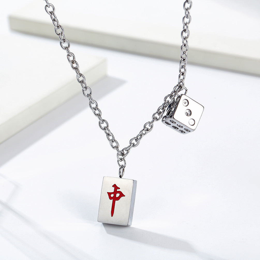 Planderful Unisex Mahjong Dice Necklace Stainless Steel Pendant Durable Everyday Accessory