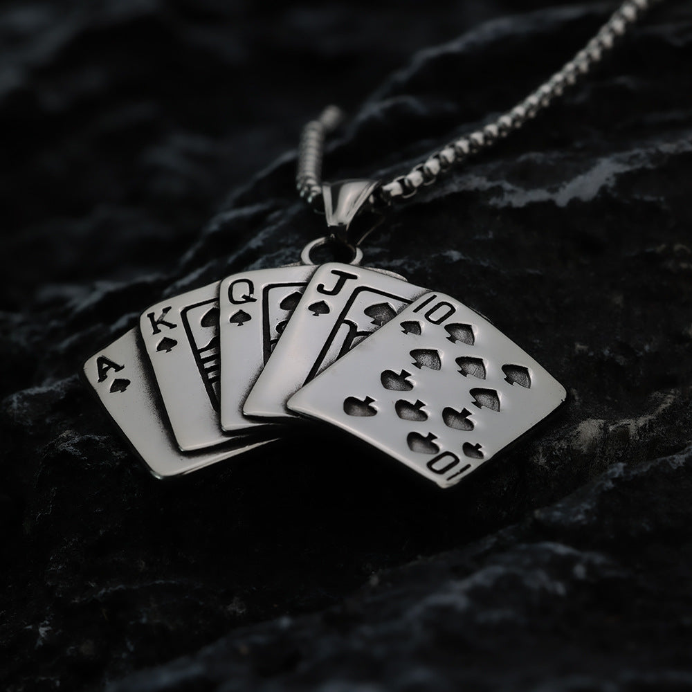 European And American Retro Stainless Steel Men's Pendant Personalized Poker Flush Necklace