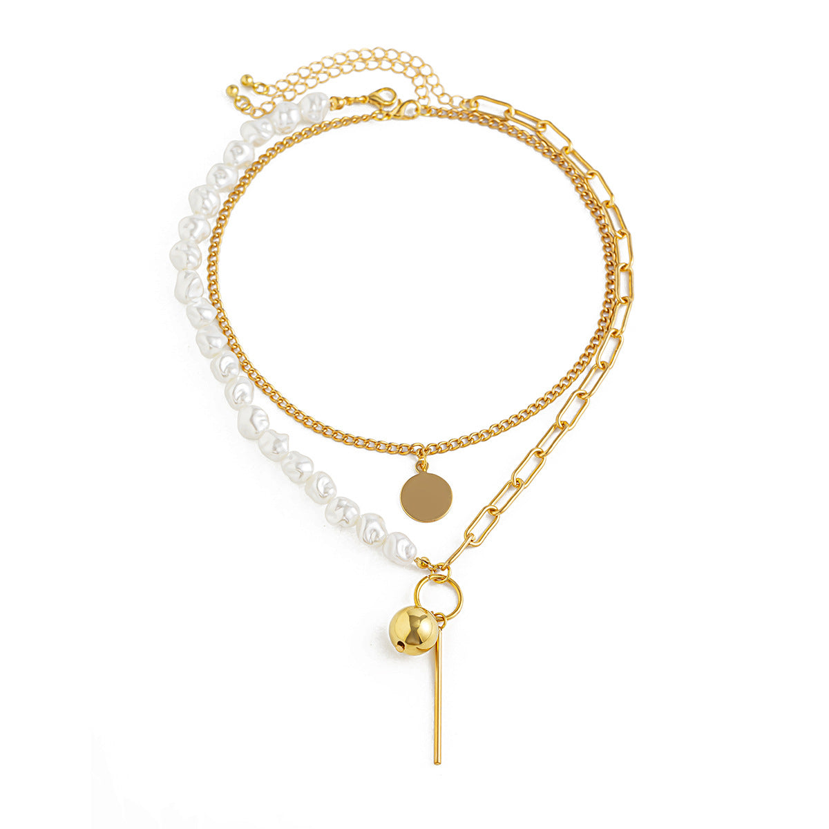Geometric Pearl-Style Layered Pendant Necklace