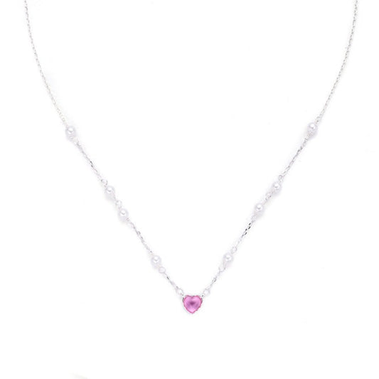 Barbie heart Pink Silver Necklace