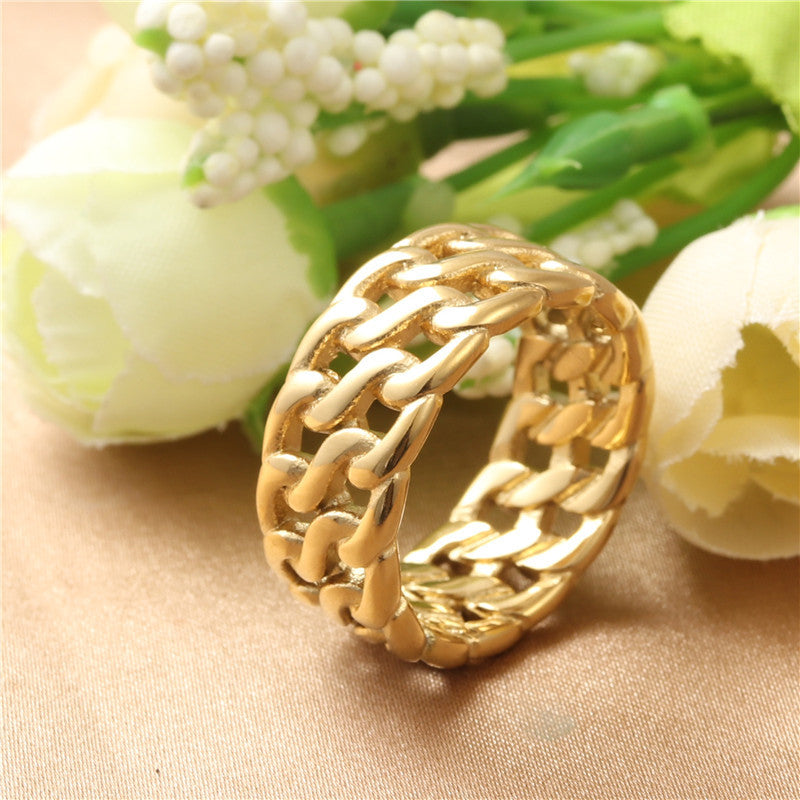 Retro Titanium Steel Hollow Chain Ring for Men - Trendy European and American Jewelry Accessory