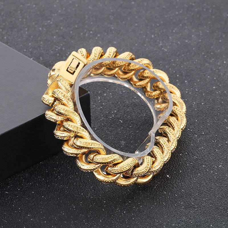 Planderful Dark Titanium Skull Bracelet Square Buckle Men