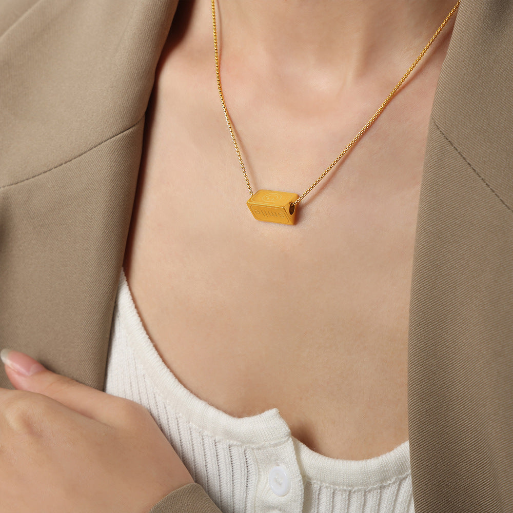 Geometric Elegance: Titanium Steel Gold-Plated Necklace with Smiley Face Ornament