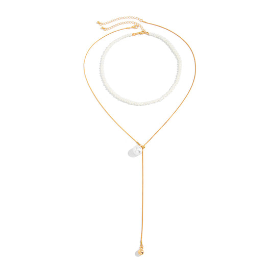 Adjustable Pearl Double-Layer Snake Chain Necklace