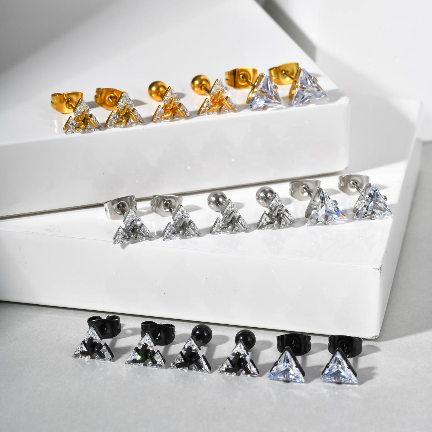 Planderful Mens Stainless Steel Zircon Triangle Earrings