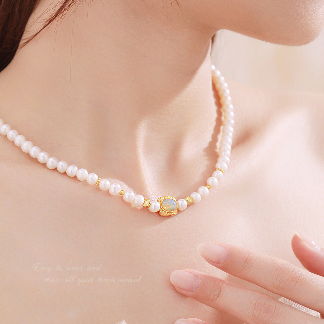 S925 Sterling Silver Freshwater Pearl Moonstone Necklace