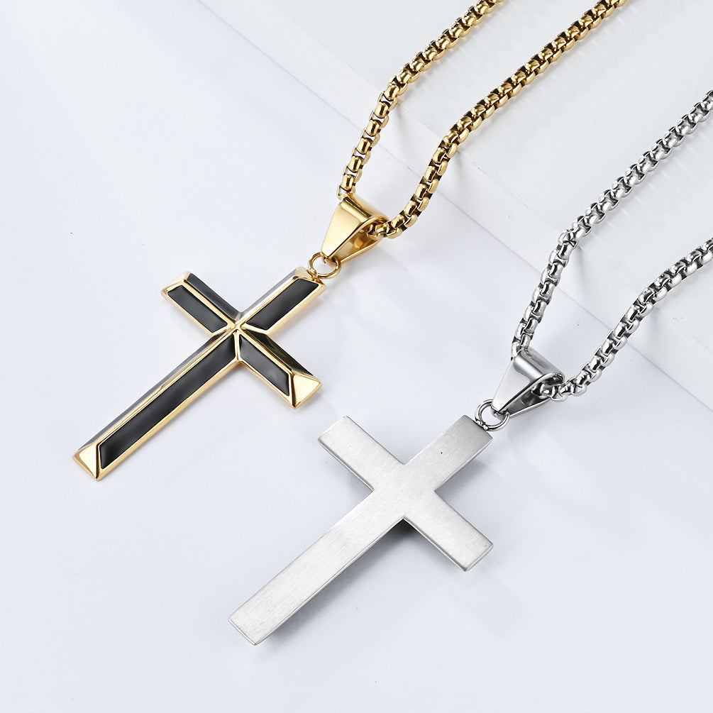 Planderful Oil Drip Cross Pendant Necklace For Men Stainless Steel Personalized Gift