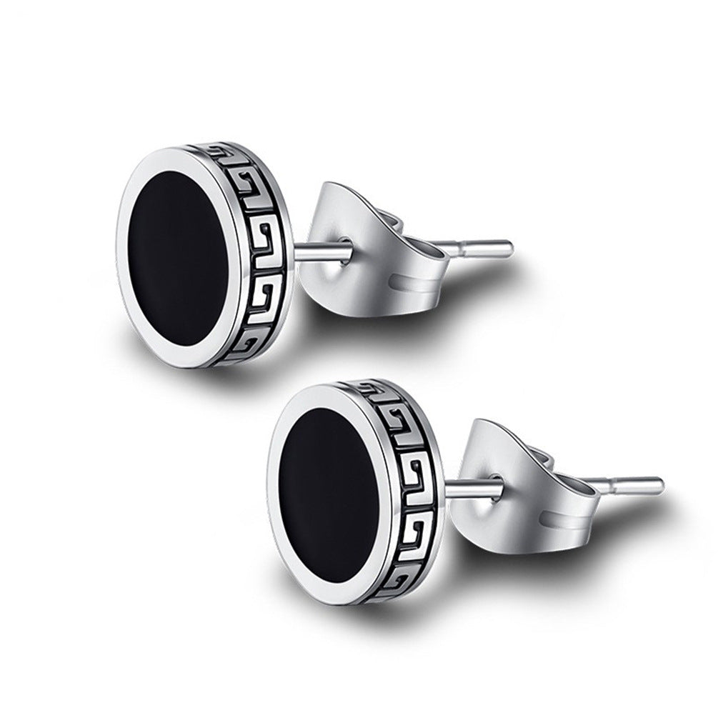 Guochao's New Titanium Steel Great Wall Pattern Earrings for Men