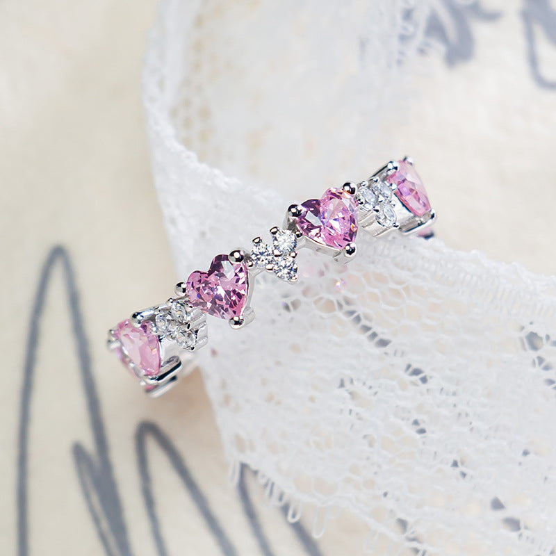 S925 Sterling Silver Pink Gemstone Sparkling Wind Ring