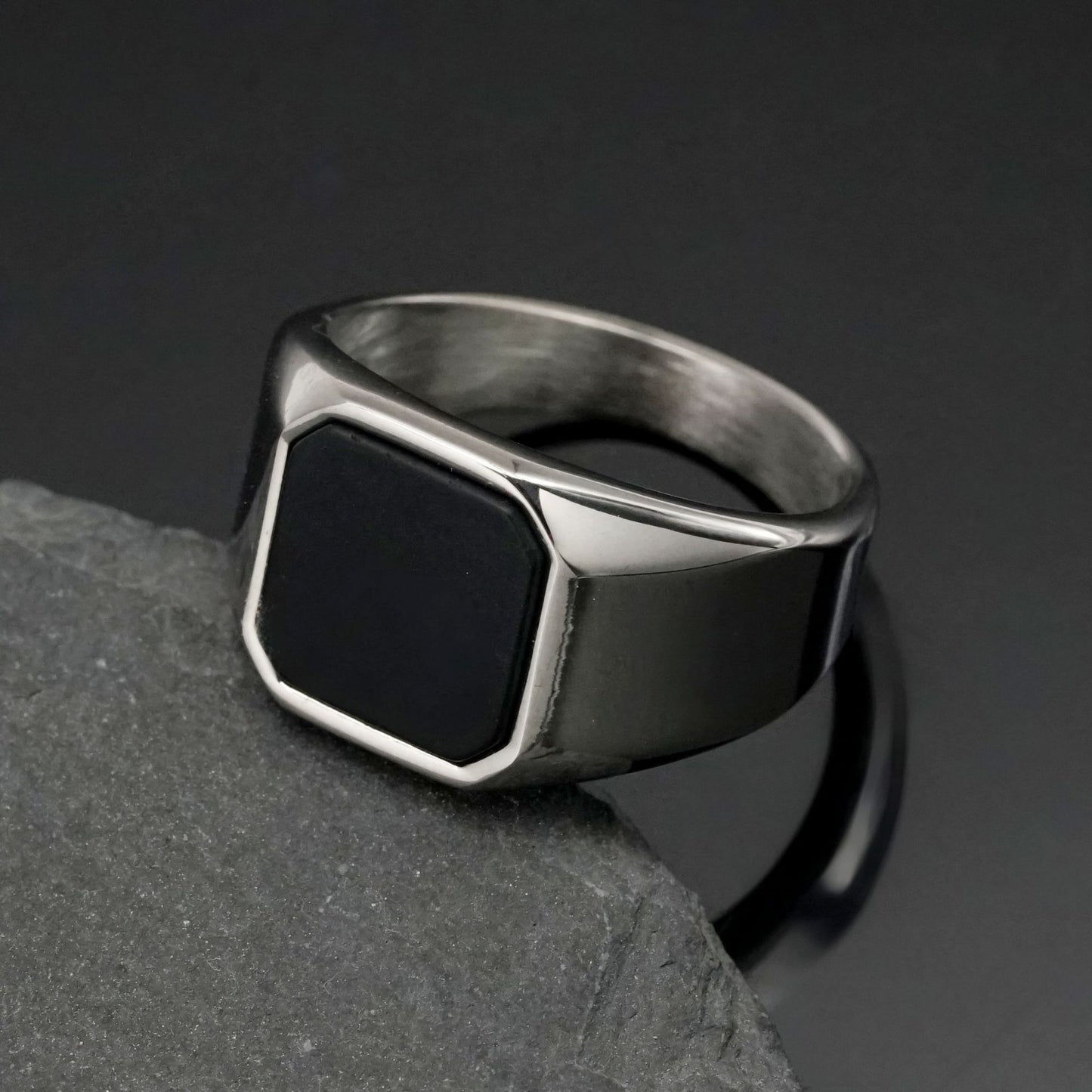 Planderful Titanium Steel Ring With Natural Stone Unisex Bold Statement Jewelry For Men