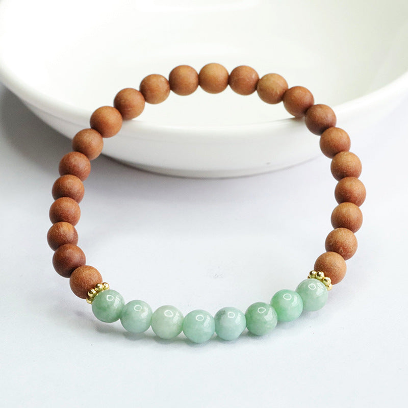 Jadeite Round Bead & Sandalwood 6 mm Beaded Bracelet