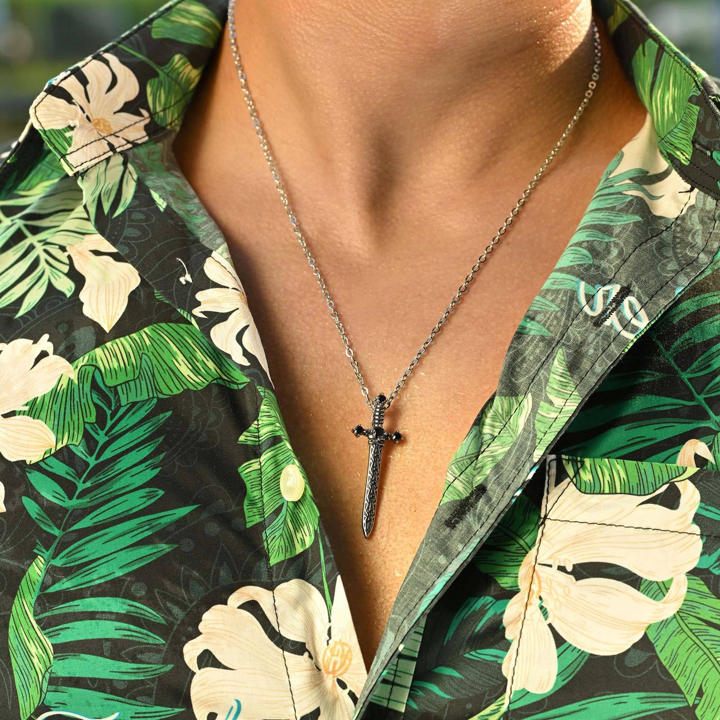 Planderful Black Zircon Sword Pendant Stainless Steel Men