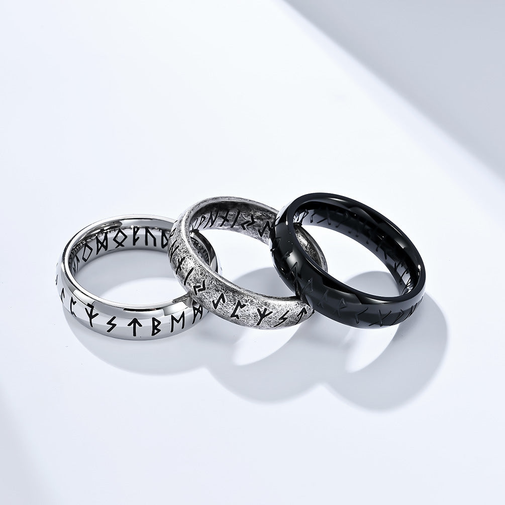 Nordic Viking Text Titanium Steel Ring for Men and Women