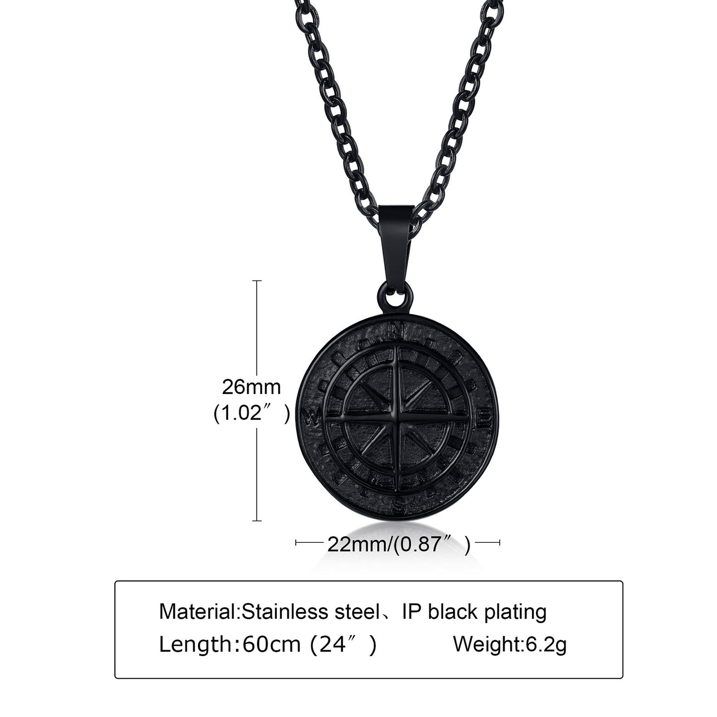 Stainless Steel Compass Pendant Gold Coin Compass Necklace