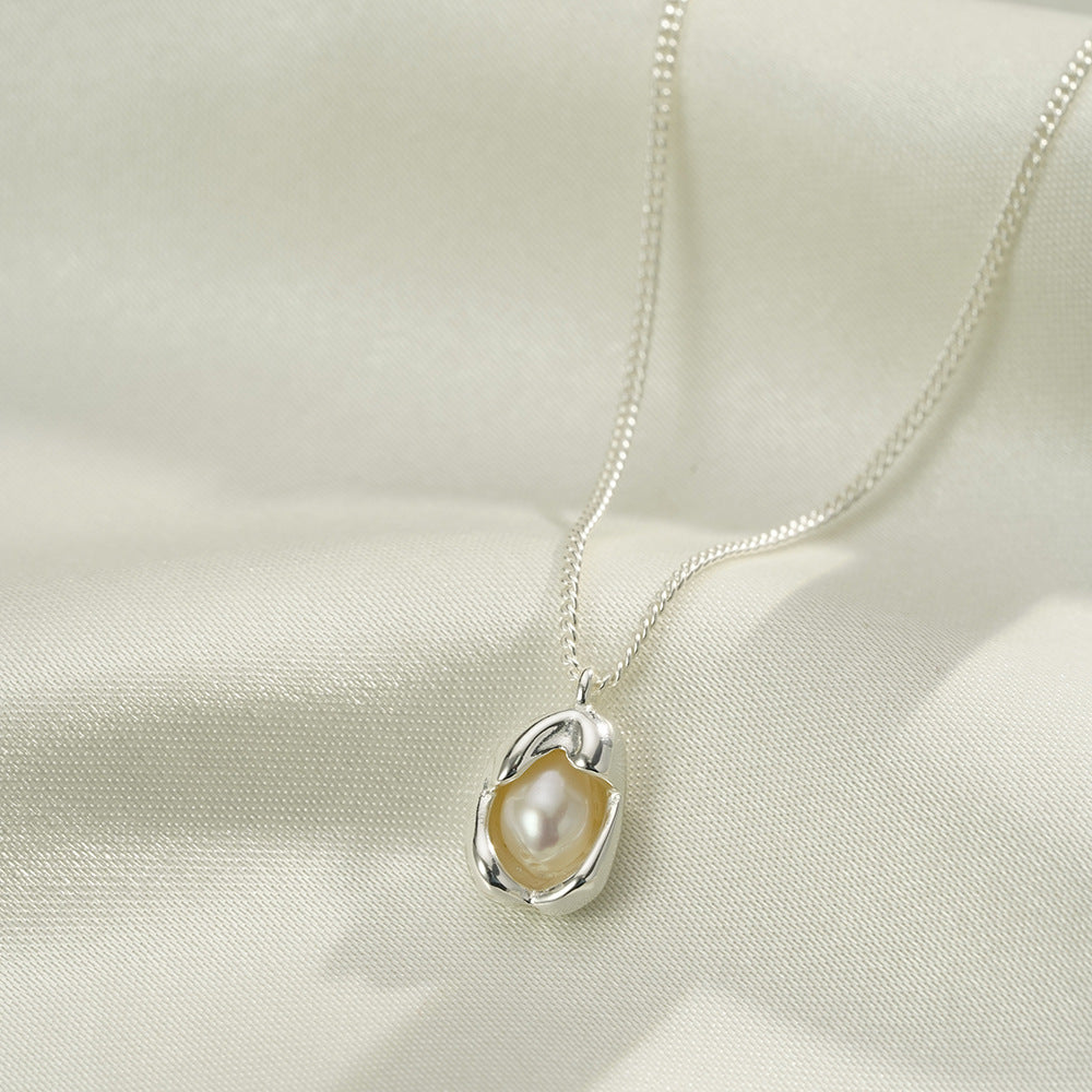 S925 Sterling Silver Pearl Necklace Women's Retro Chain Jewelry