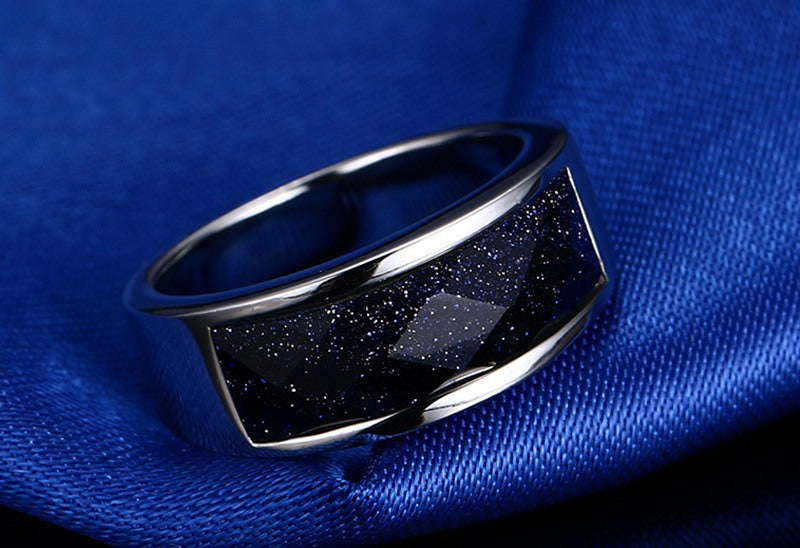Korean Rings Blue Sandstone Titanium Steel Men's Accessories