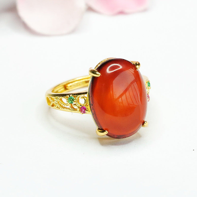 Elegant Retro Ring with Amber and Zircon Gemstones