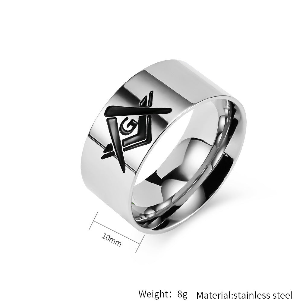 Planderful Freemasonry Ring Unisex Durable Titanium Steel Hip Hop Jewelry For Men And Women