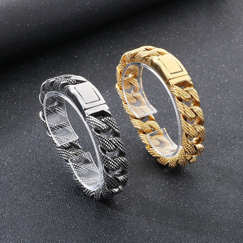 Planderful Titanium Steel Retro Cuban Chain Bracelet Men