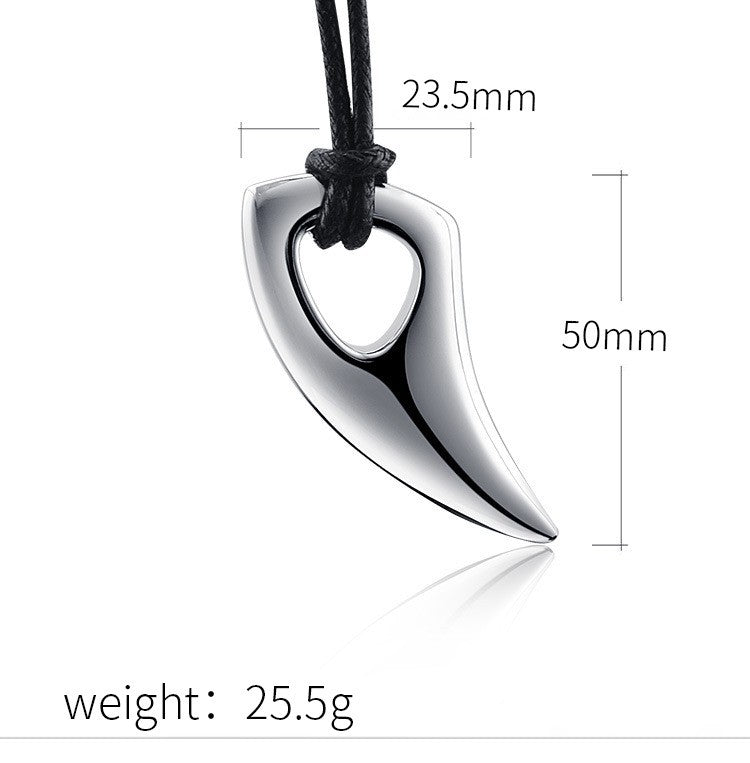 Steel Necklace - Statement Wolf Tooth Pendant For Men