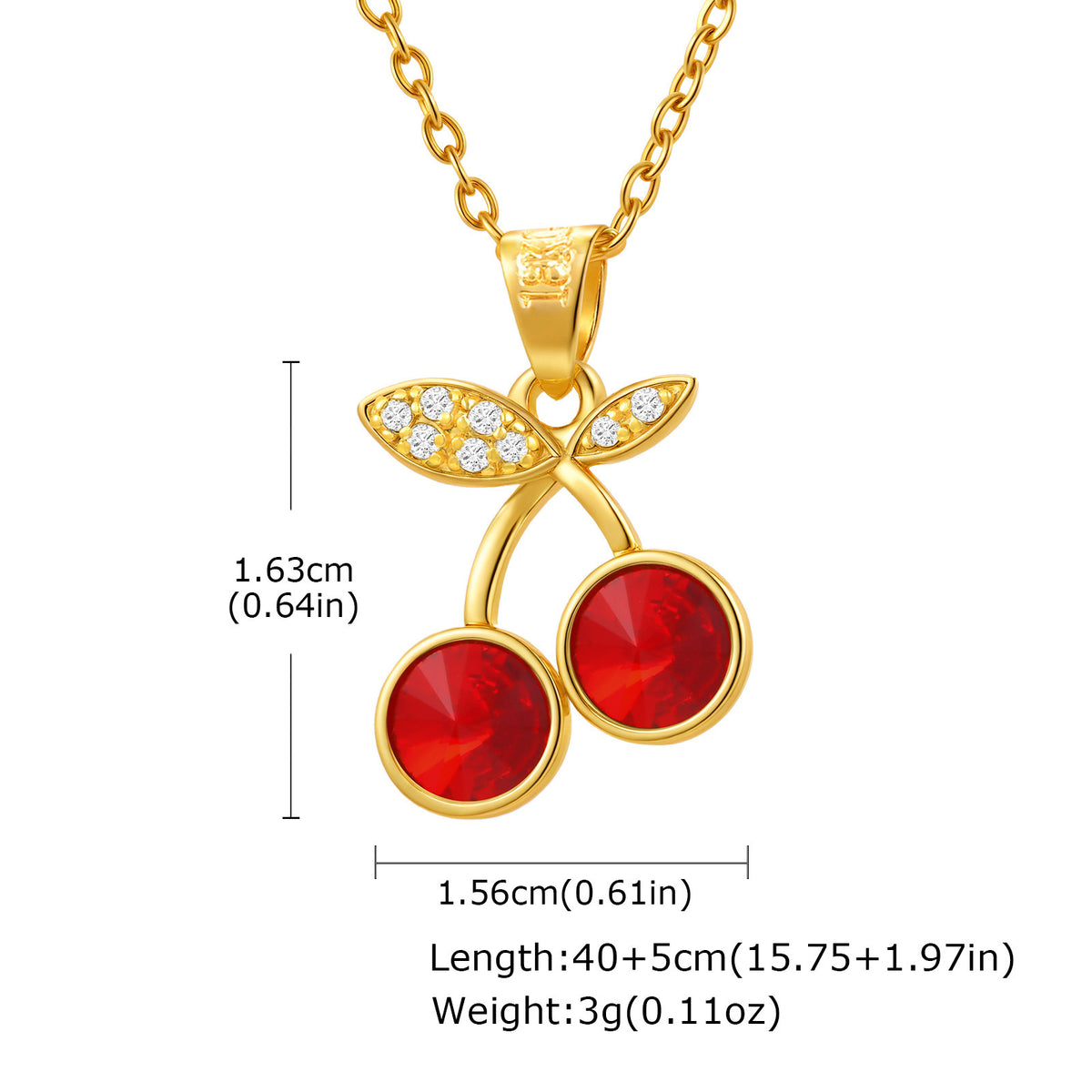 Copper Material Style Cherry Fruit Zircon Design Pendant Necklace