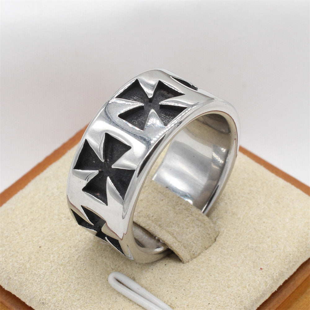Planderful Titanium Steel Ring Retro Cross Design For Men And Unisex Bold Statement Jewelry