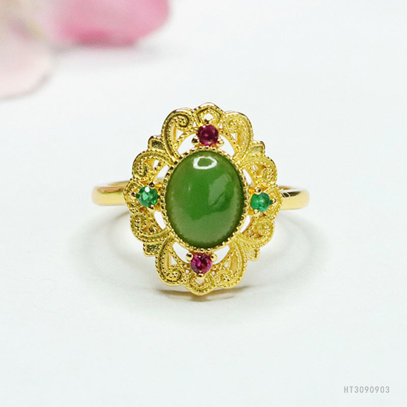 Hetian Jasper Vintage Openwork Ring
