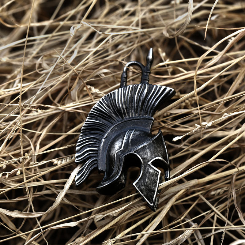 Titanium Steel Spartan Warrior Helmet Pendant - Retro European and American Jewelry for Men