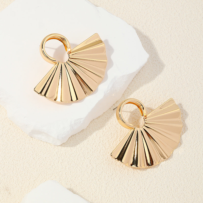 Chic Metal Fan Pleated Texture Earrings - Vienna Verve Collection