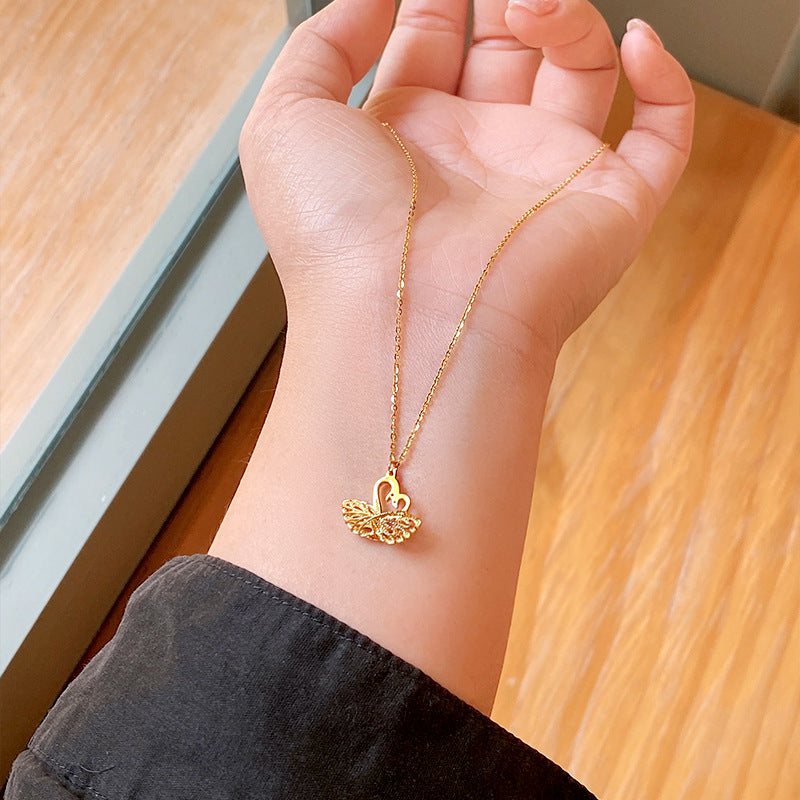S925 Sterling Silver Swan Necklace Women's Heart Design