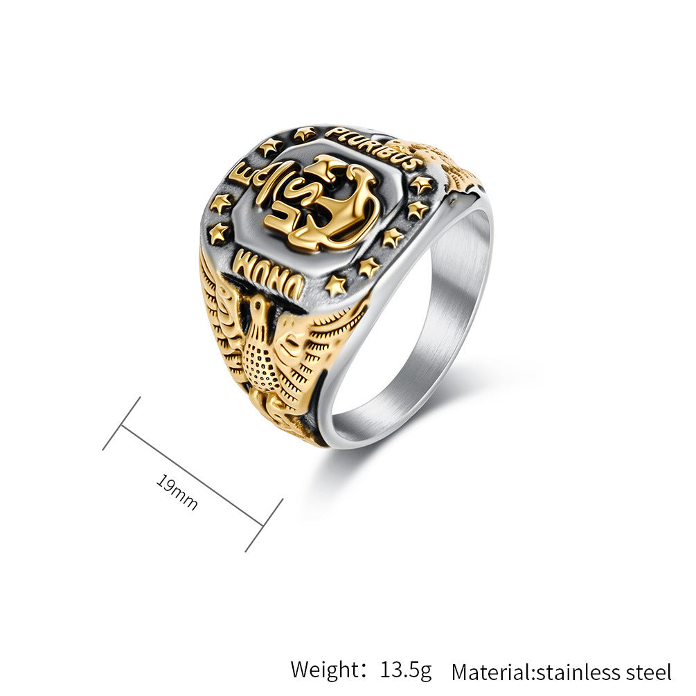 Planderful Navy Anchor Bald Eagle Stainless Steel Ring For Men Unisex Durable Iconic Jewelry
