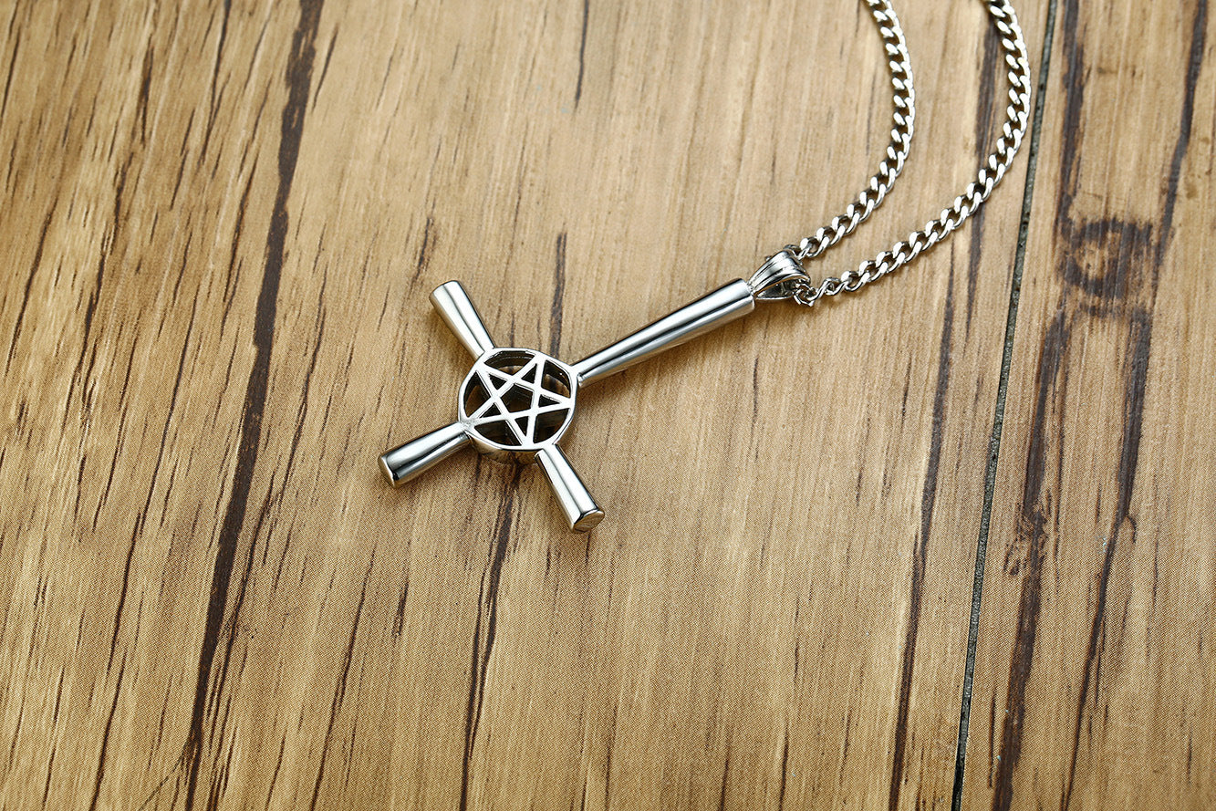 New Product Stainless Steel Satan Cross Pendant Steel Color