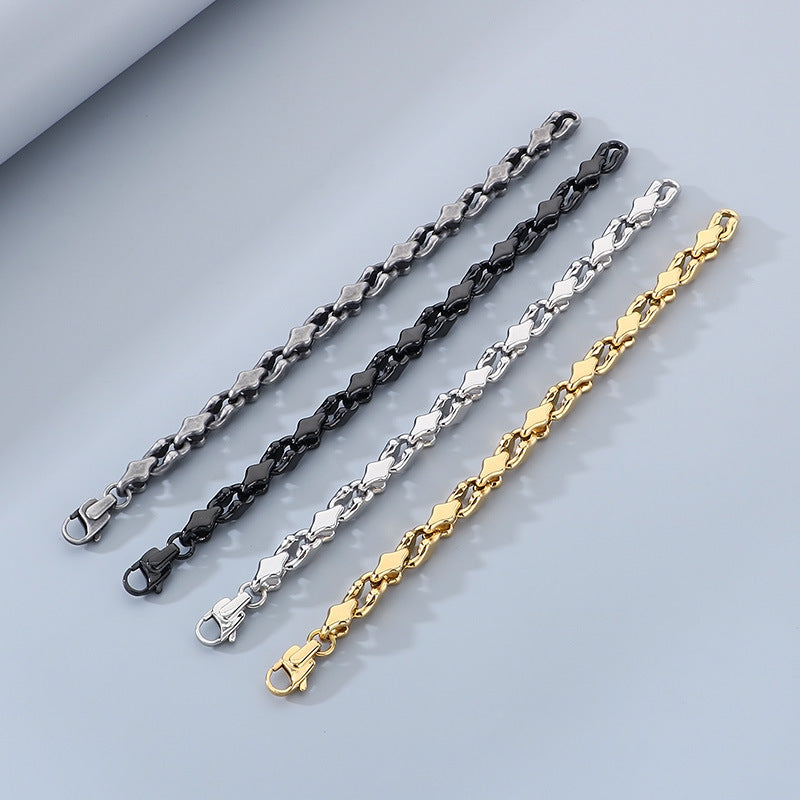 Hip Hop Quadrilateral Necklace Stainless Steel Rhombus Chain