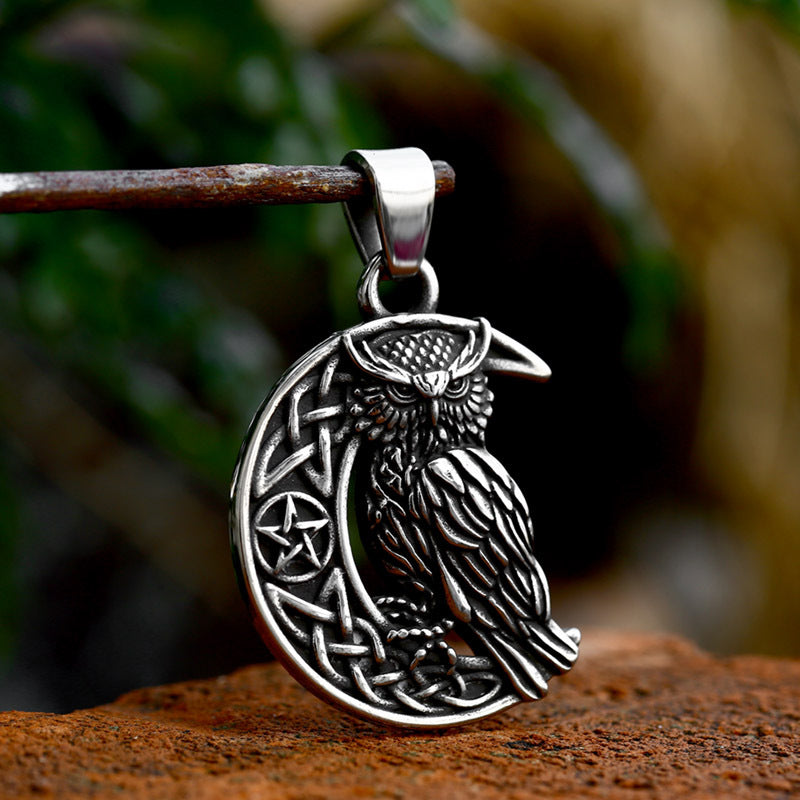 Nordic Celtic Knot Stainless Steel Moon Owl Pendant for Men