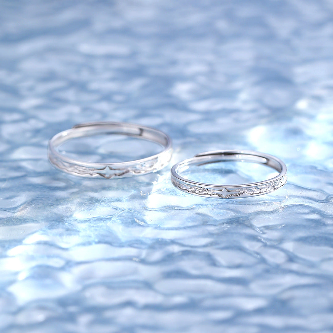 Planderful Star Water Rhyme 925 Sterling Silver Couple Ring Adjustable His Hers In Style Light Luxury