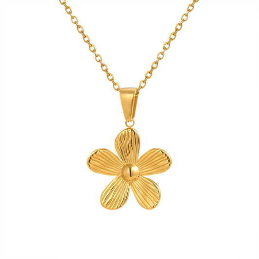 Flower Geometric Gold-Plated Stainless Steel Necklace