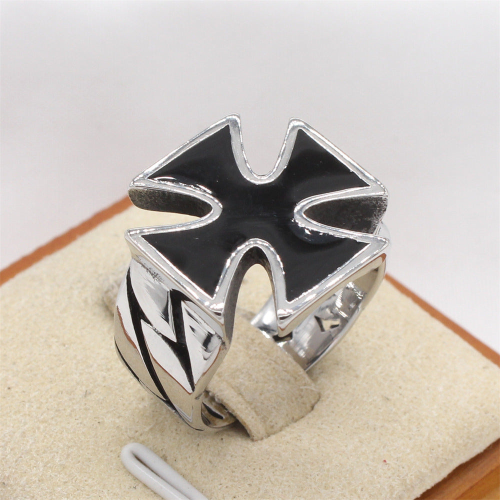 Planderful Everyday Genie – European and American Personalized Retro Cross Men's Titanium Steel Ring