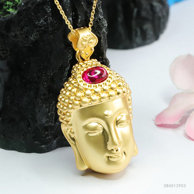 Lab-Grown Ruby Guanyin Pendant — No Chain