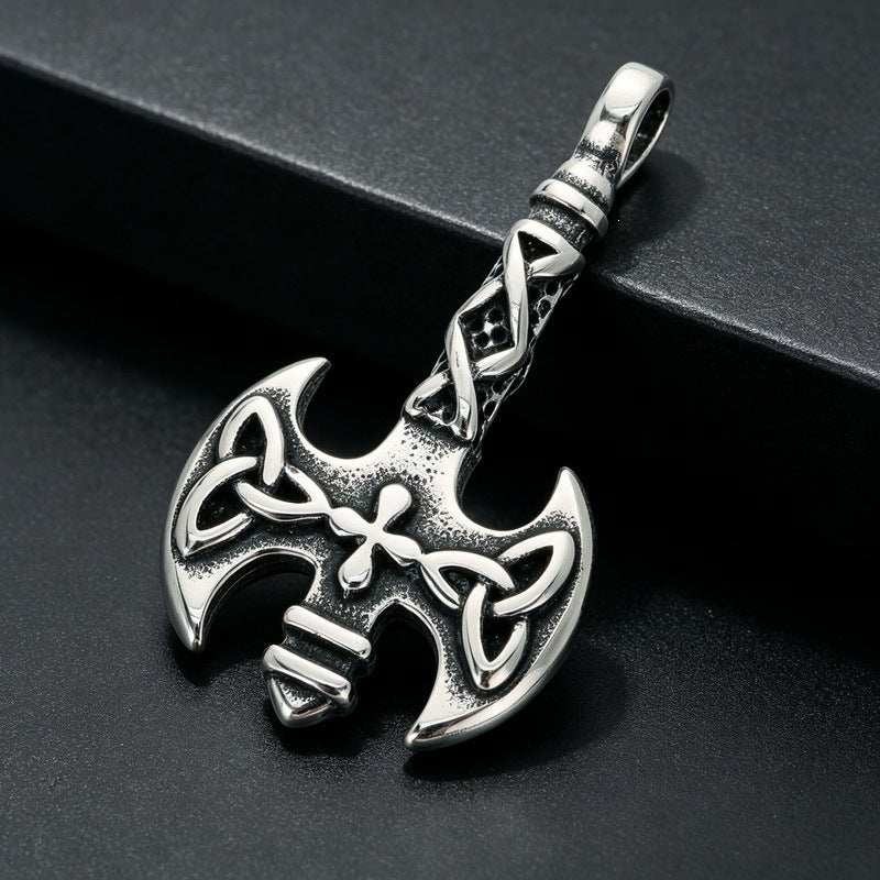 Viking Weapon Tomahawk Short Sword Titanium Steel Pendant Vintage Celtic Skull Axe Knife Necklace