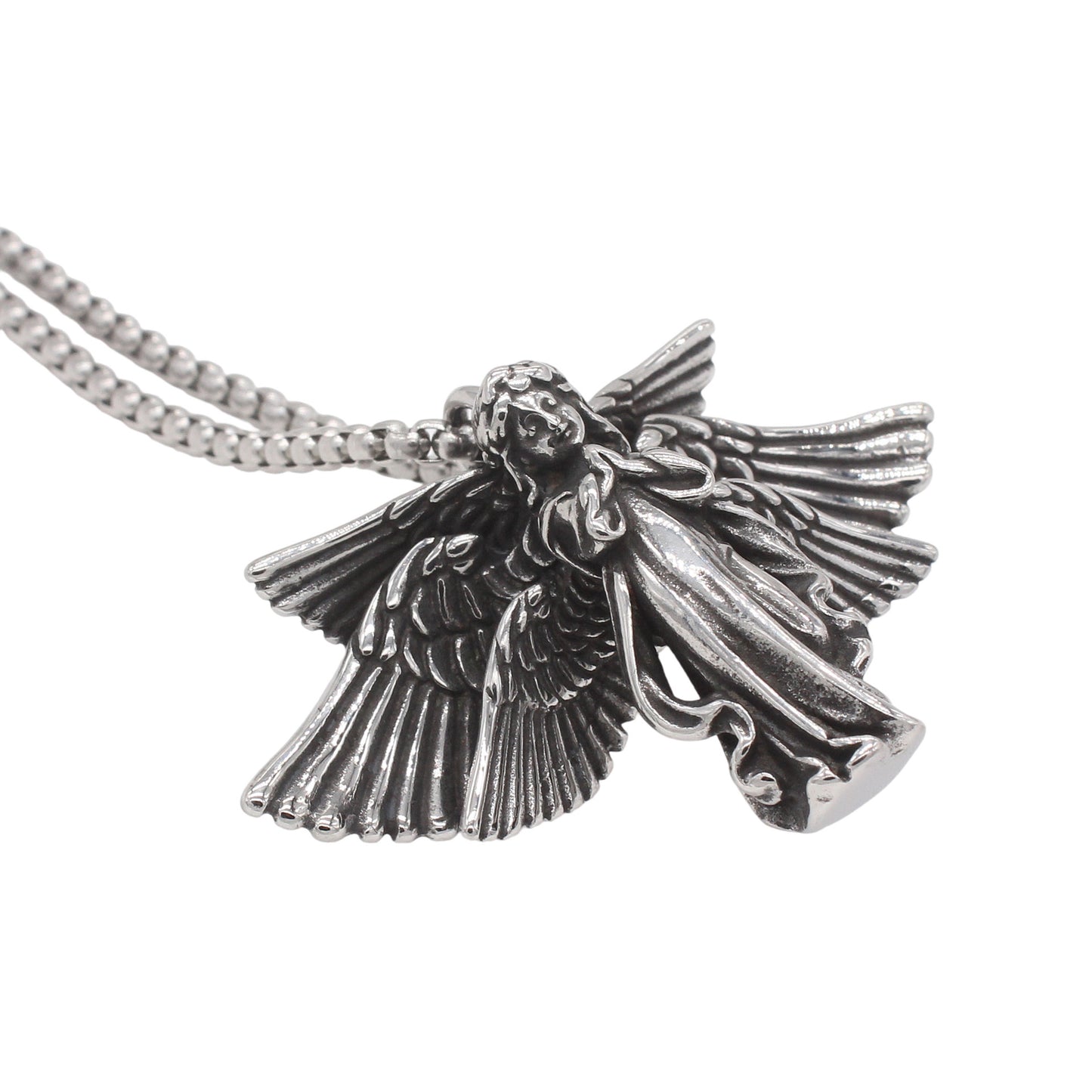 Planderful Jewelry Angel Pendant Steel Mens Necklace