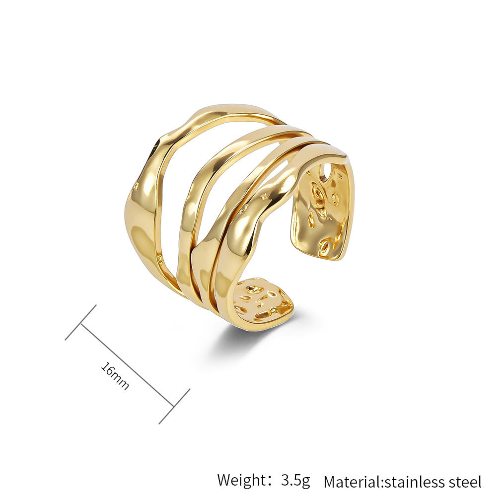 Planderful Geometric Stainless Steel Open Ring For Women Gold Plated Adjustable Fashion Jewelry