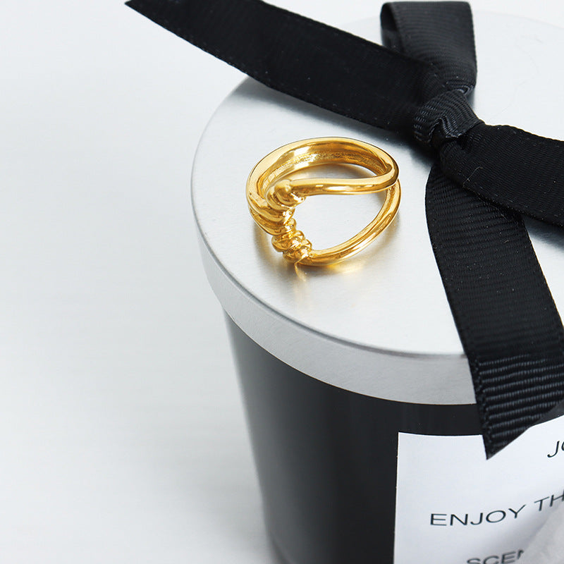 Luxurious Geometric Hollow Stacked Titanium Steel Ring - Elegant 18K Gold Plated Jewelry