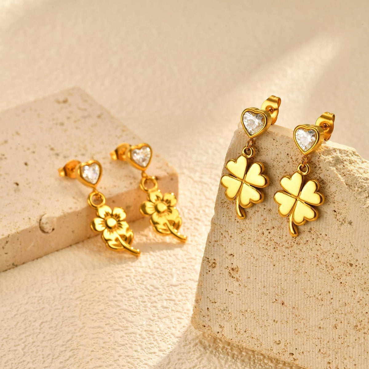 Stainless Steel Zircon Floral Heart Vintage Earrings