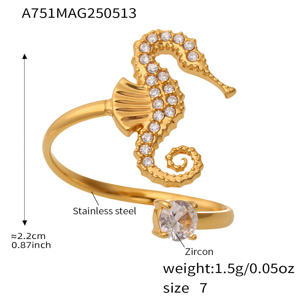 Planderful Zircon Open Marine Life Ring Women Seahorse