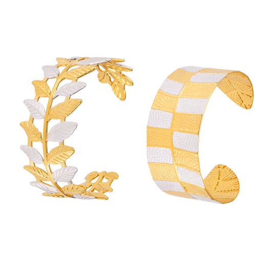 Planderful Two Tone Leaf Opening Bracelet For Women Elegant
