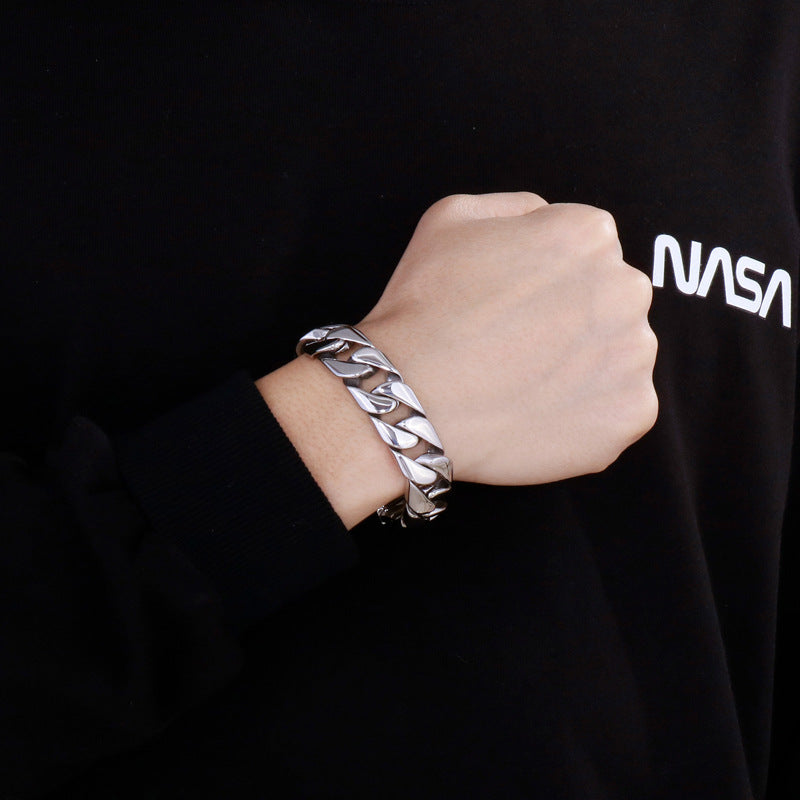 Men's Daily Casting Smooth Sand Men's Stainless Steel Cuban Chain Bracelet